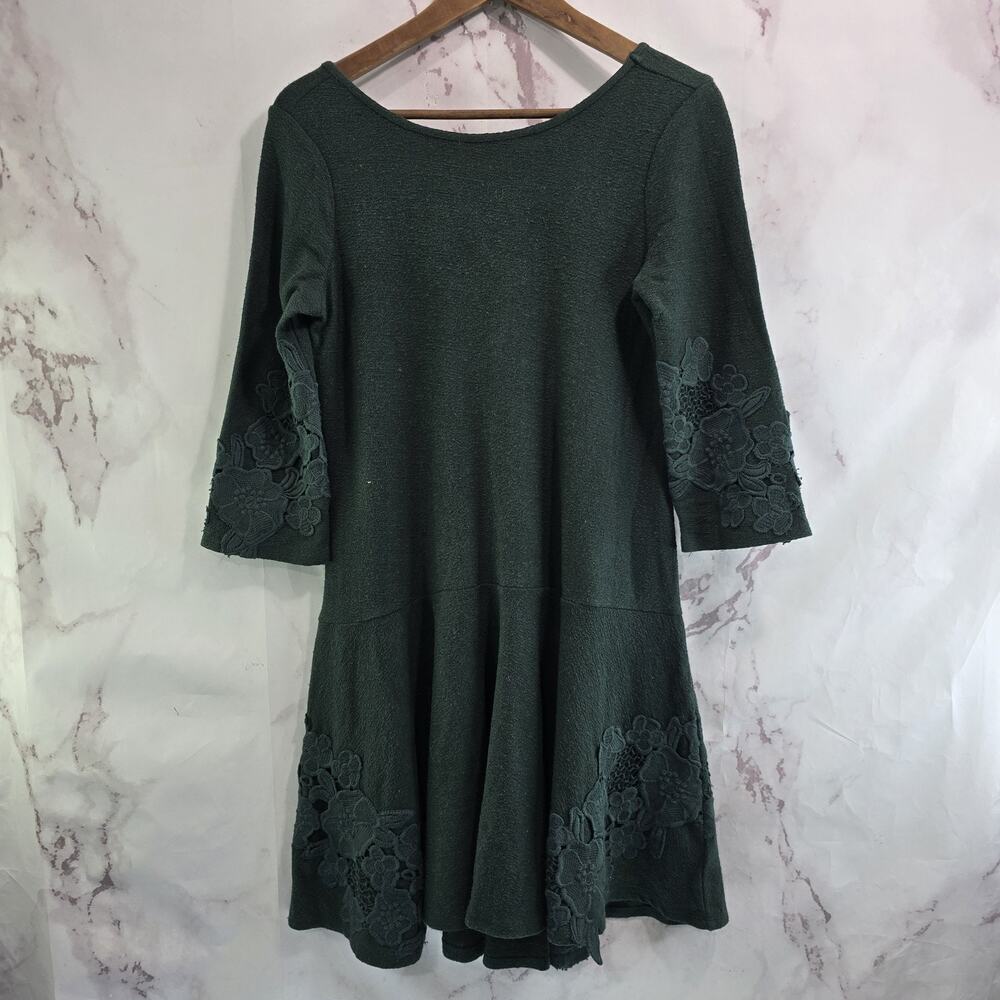 Maeve Dress Womens XS Green Linen Lace Tierra Drop Waist Scoop Back